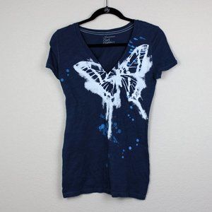American Eagle Outfitters Blue and White Butterfly Top size Medium